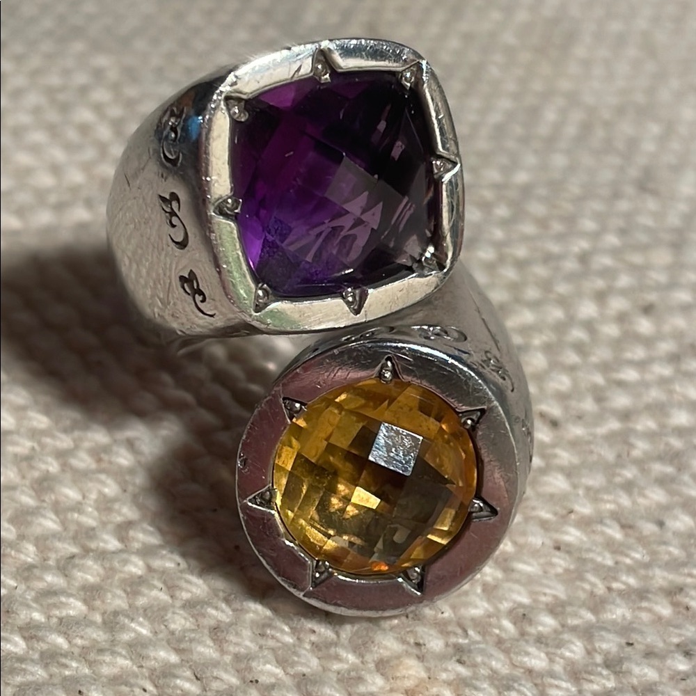 Sterling Silver Ring with amethyst and citrine  Gemstones size 7 made in Italy